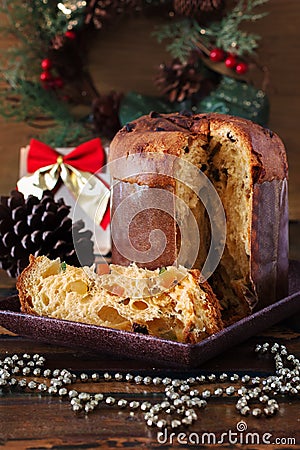Panettone - sweet bread loaf traditional for Christmas and New Stock Photo