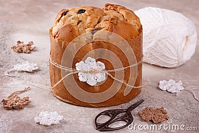 Panettone sweet bread loaf traditional for Christmas Stock Photo