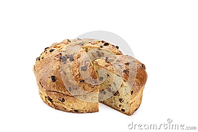 Panettone, traditional italian christmas cake with slice Stock Photo