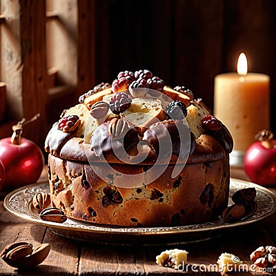 Panettone , traditional popular sweet dessert cake, christmas bread food photo Stock Photo