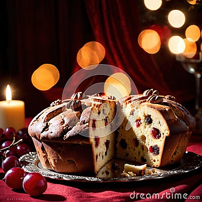 Panettone , traditional popular sweet dessert cake, christmas bread food photo Stock Photo