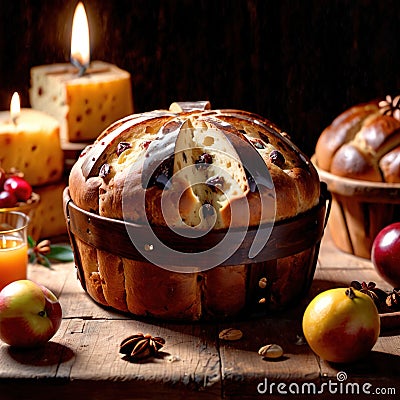 Panettone , traditional popular sweet dessert cake, christmas bread food photo Stock Photo