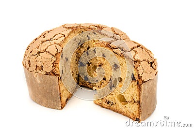 Panettone - Typical Christmas Milanese dessert with raisins and chocolate beads Stock Photo
