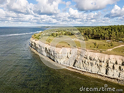 Panga coastal cliff Panga pank, north shore of Saaremaa island, near Kuressaare, Estonia. North-Estonian limestone escarpment, Stock Photo