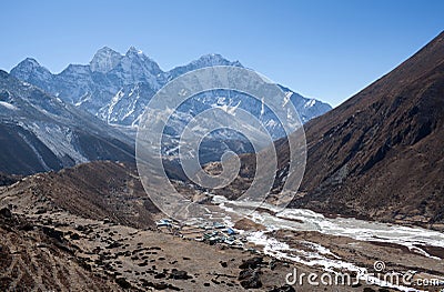 Pangboche village on the way to Everest base camp, Nepal Himalaya Stock Photo