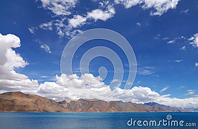 Pangong Lake and beautiful barren hillocks, HDR Stock Photo