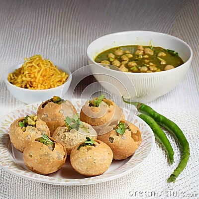 Indian breakfast Panipuri or Golgappa Stock Photo