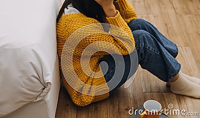 panic attacks alone young girl sad fear stressful depressed emotional.crying use hand cover face begging help.stop abusing Stock Photo