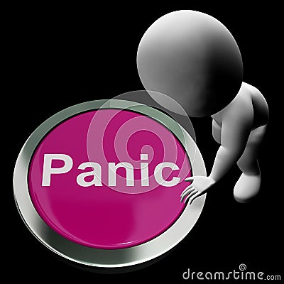 Panic Button Shows Alarm Distress And Crisis Stock Photo