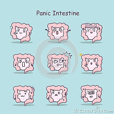 Panic cartoon intestine set Vector Illustration