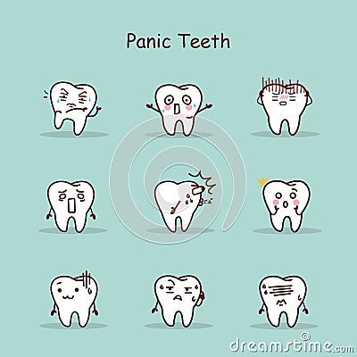 Panic cartoon tooth set Vector Illustration