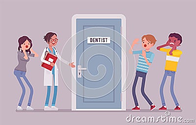 Panic at dentist door Vector Illustration