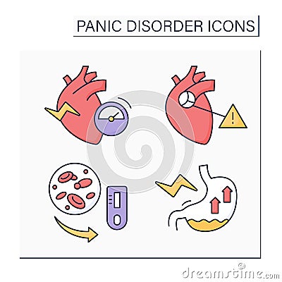 Panic disorder color icons set Vector Illustration