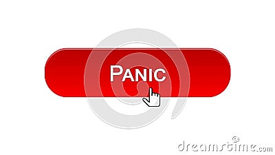 Panic web interface button clicked with mouse cursor, red color, site design Stock Photo