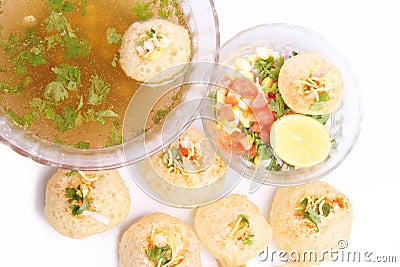 Panipuri stuffed with tasty snack and salad Stock Photo