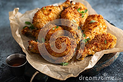 Panko breaded fried chicken drumsticks Stock Photo