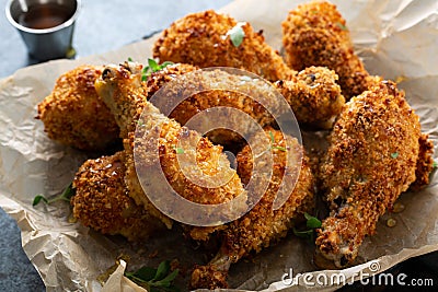 Panko breaded fried chicken drumsticks Stock Photo