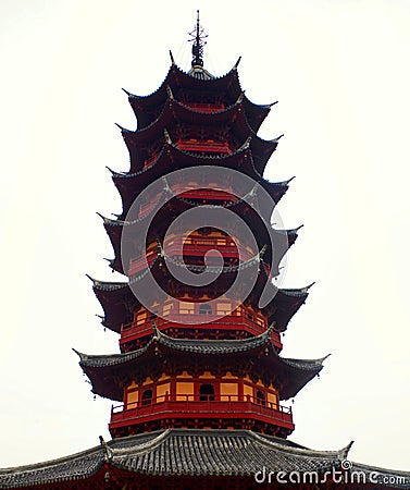Panmen Scenic area in Suzhou, China, traditional Chinese architecture, Octagonal loft, related to Taoist tai chi eight diagrams Editorial Stock Photo