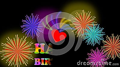 Panneau D Affichage Anime De Joyeux Anniversaire Avec Le Feu D Artifice L Inscription Coloree Et Les Petites Etoiles Sur Le Fond Clips Videos Video Du Illustration Dessins