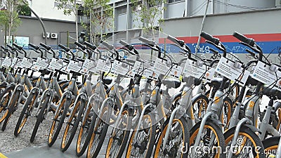 Panning View Of A Row Of Obike Are Parking In Pasar Seni Obike Is First Stationless Smart Bike Share System In Malaysia It Provi Stock Footage Video Of Activity Mobile 101445828