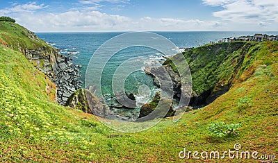 Pannoramic view at the tip of Lizard Point,overlooking calm blue seas Editorial Stock Photo