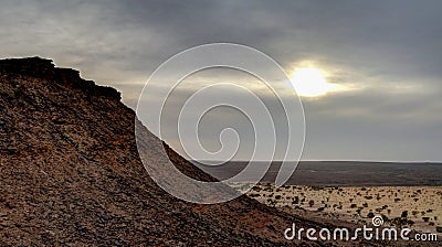 Panorama with Adrar mountain near Terjit, rocks and gorge, Mauritania Stock Photo