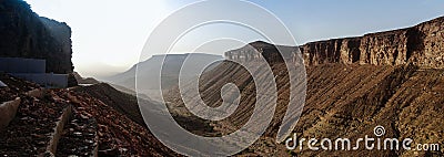 Panorama with Adrar mountain, rocks and gorge Mauritania Stock Photo