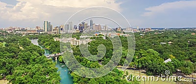 Panorama aerial Austin downtown from Barton Creek Greenbelt Stock Photo