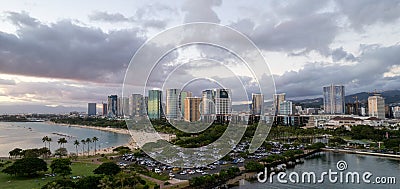 Panorama of Ala Moana Beach Park and Magic Island, Stock Photo