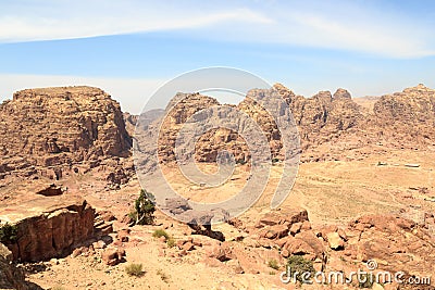 Panorama of ancient city of Petra seen from High place of sacrifice, Jordan Stock Photo