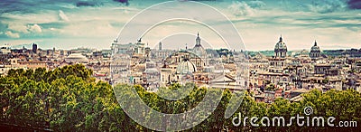 Panorama of the ancient city of Rome, Italy. Vintage Stock Photo