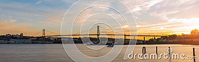 Panorama of Angus L. Macdonald Bridge at sunset Stock Photo