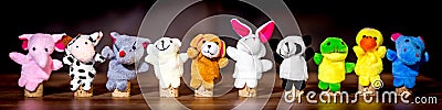 Panorama, Animal finger puppets, concept equiment for a psychologist or therapist Stock Photo