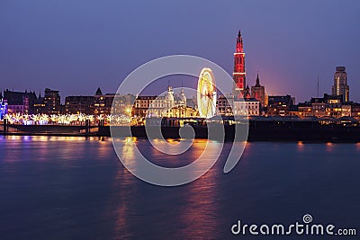 Panorama of Antwerp across Scheldt River Stock Photo