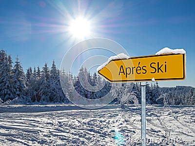 Panorama Apres Ski Arrow Sign Shield Stock Photo