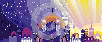 Panorama of Arabian city Vector Illustration