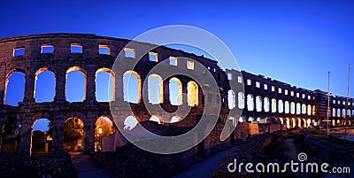 Panorama of the arches of the Roman amphitheatre i Stock Photo