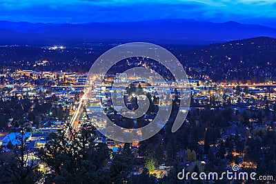 Panorama, as seen from Bend from Pilot Butte Neighborhood Park, Oregon Stock Photo