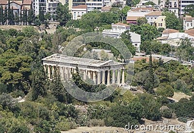 Panorama of Athens with view of the Agora and the Temple of Hermes in Greece. Editorial Stock Photo
