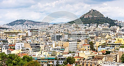 Panorama of Athens, view of Lycabettus mount from Acropolis foot, Greece Stock Photo