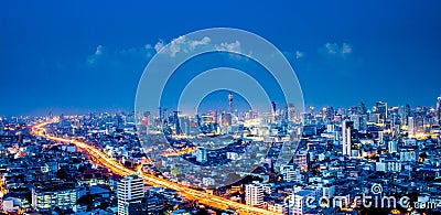 Panorama of Bangkok city downtown at night, Bangkok,Thailand Stock Photo