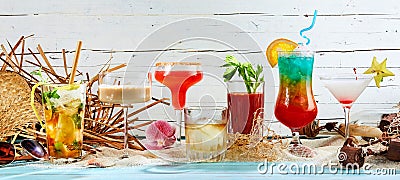 Panorama banner of colorful summer cocktails Stock Photo
