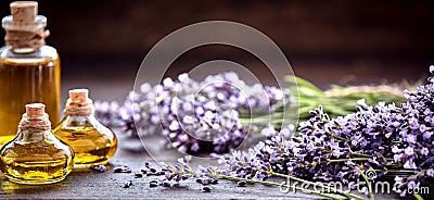 Panorama banner of lavender essential oil Stock Photo