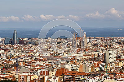 Panorama from Barcelona City from Park Guell Stock Photo