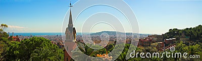 Panorama from Barcelona City from Park Guell by Gaudi Editorial Stock Photo