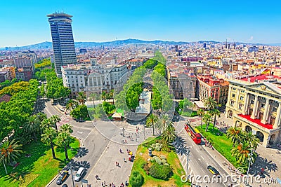 Panorama on Barcelona from Columbus monument. Military Governmen Stock Photo