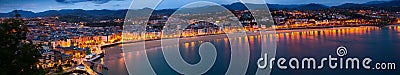 Panorama of Bay of La Concha in twilight at San Sebastian Stock Photo