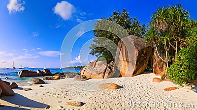 Panorama of beach Anse Lazio, Seychelles Stock Photo