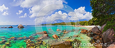 Panorama of beach Anse Lazio at Seychelles Stock Photo