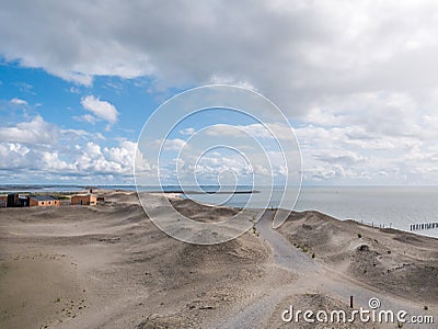 Panorama of beach of artificial island Marker Wadden and Markermeer lake, Netherlands Stock Photo